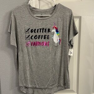Disney Pixar Inside Out Rainbow Unicorn Grey Shirt “Glitter Coffee Famous” sz S